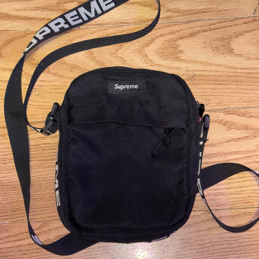 Supreme Black Messenger Bag with Branded Strap